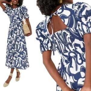 Nwt Hyacinth House White/Navy Modest Contemporary Puffed Sleeves Tuckernuck Maxi